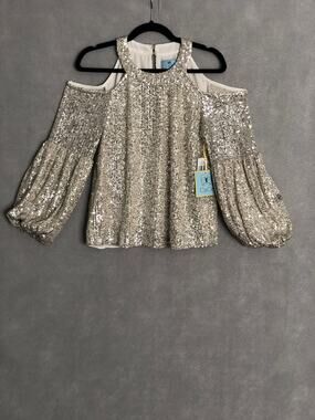 CeCe Sequin Top Cold Shoulder Women's Size Small NEW